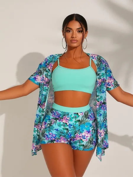 European And American Fashion Sexy High-end Multi-color Printed Three-piece Bikini Women's Swimsuit