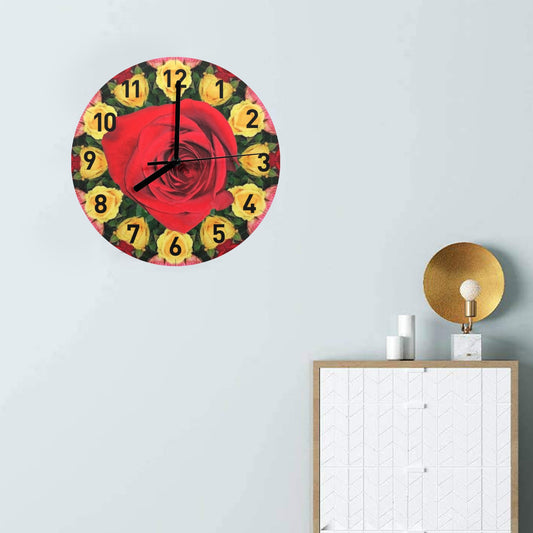 Reloj de pared redondo con rosas amarillas y rojas (fabricado en EE. UU.)