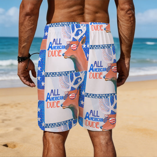 All American Dude Deer Men's All Over Print Swim Shorts | Ships from USA
