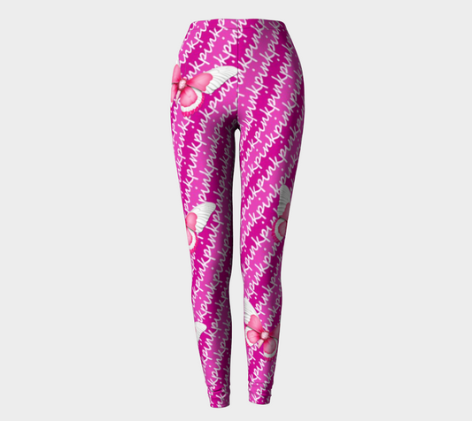 Pink Text and Butterflies Long Leggings