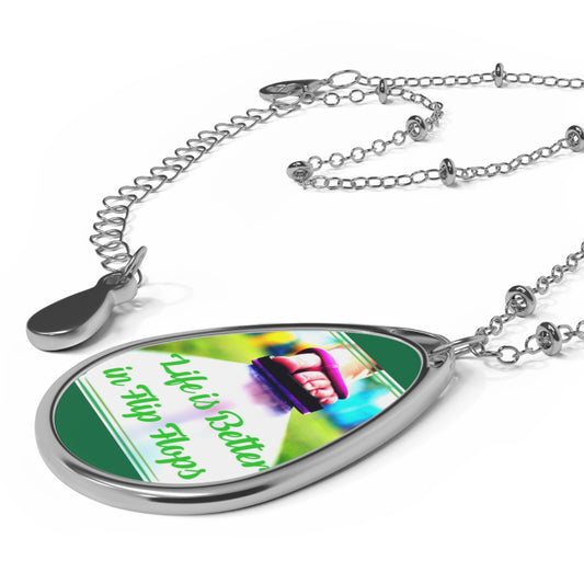 Life is Better in Flip Flops Oval Necklace