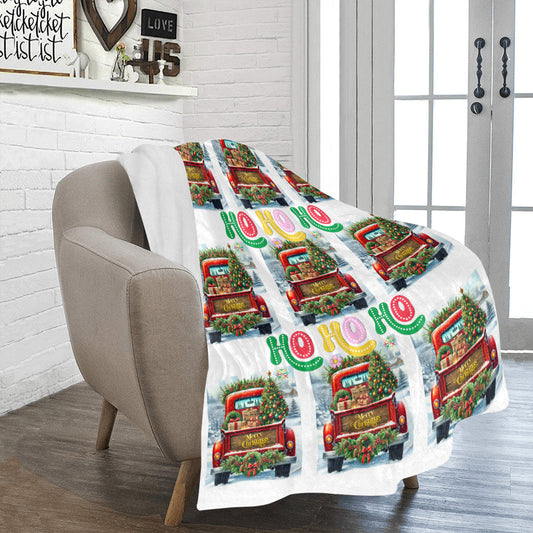 Ho Ho Ho Vintage Red Truck Ultra-Soft Micro Fleece Blanket (Made in USA)