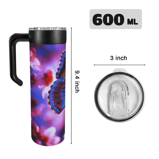 Butterfly in Cherry Tree 600ml Insulated Water Bottle with Screw On Handle