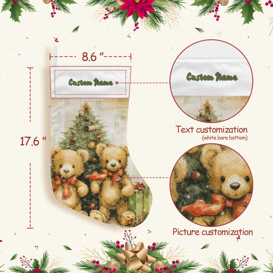Personalizable Teddy Bears under Christmas Tree Christmas Stocking (Made in USA)