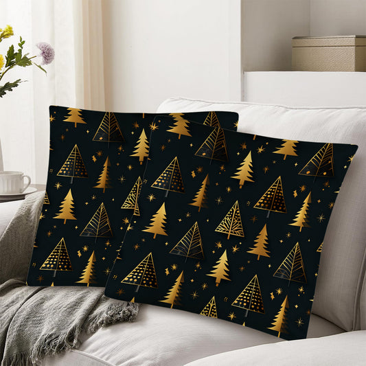 Golden Christmas Trees on Black Background Custom Throw Pillow Cases Covers 18 x 18 inch