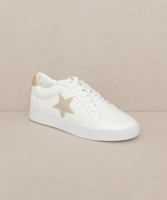 Women's Low Top White Sneakers with Gold or Silver Stars