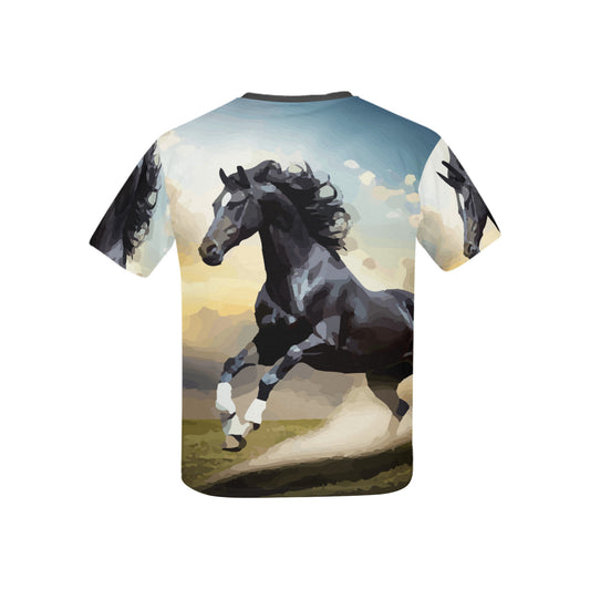 Camiseta infantil con estampado de caballo negro salvaje (fabricada en EE. UU.)