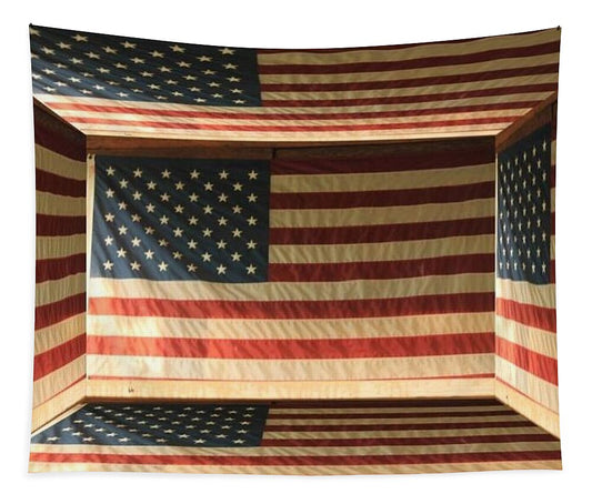 3D Box with American Flags - Tapestry