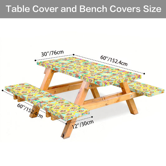 Circle Floral Pastel Pattern Picnic Table & Bench Covers Set 60"X30" | Ships from USA