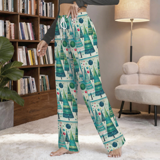 Vintage Christmas Trees Women's Drawstring Lounge Pants Without Pockets (Model L84)