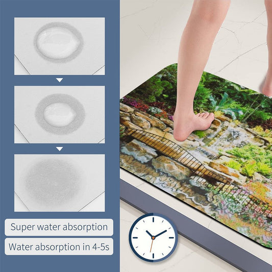 Tropical Waterfall Design Diatomaceous Earth Bath Mat | Ships from USA