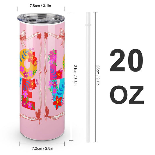 Floral LOVE Pink 20oz Skinny Stainless Steel Straight Tumbler with Lid