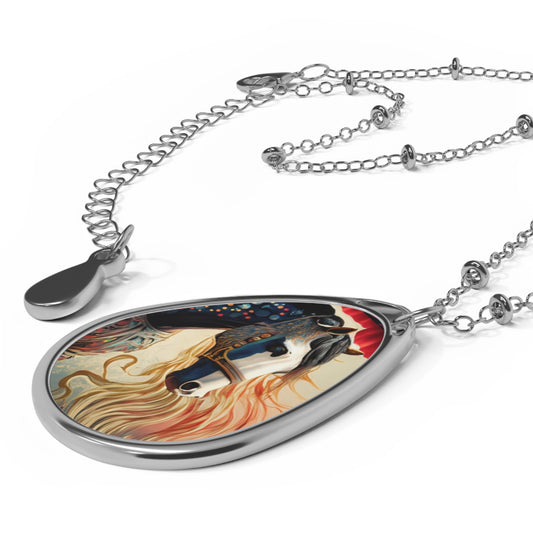 Bejeweled Horse with Long Mane Oval Necklace