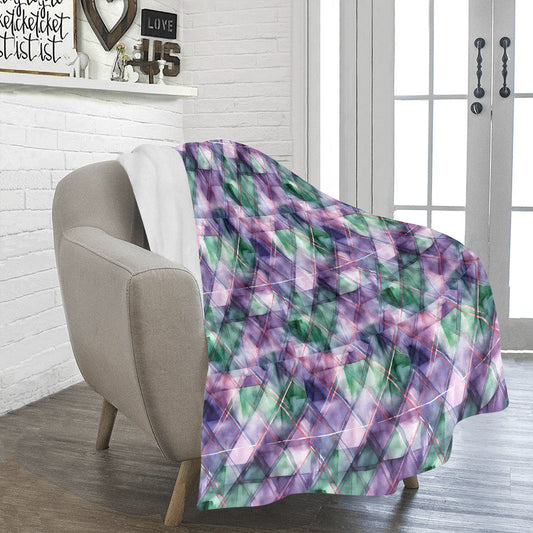 Purple and Green Faux Quilt Design Ultra-Soft Micro Fleece Blanket (Made In USA)