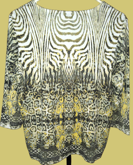 Rebecca Malone Animal Print Top with Half Sleeves - Size M