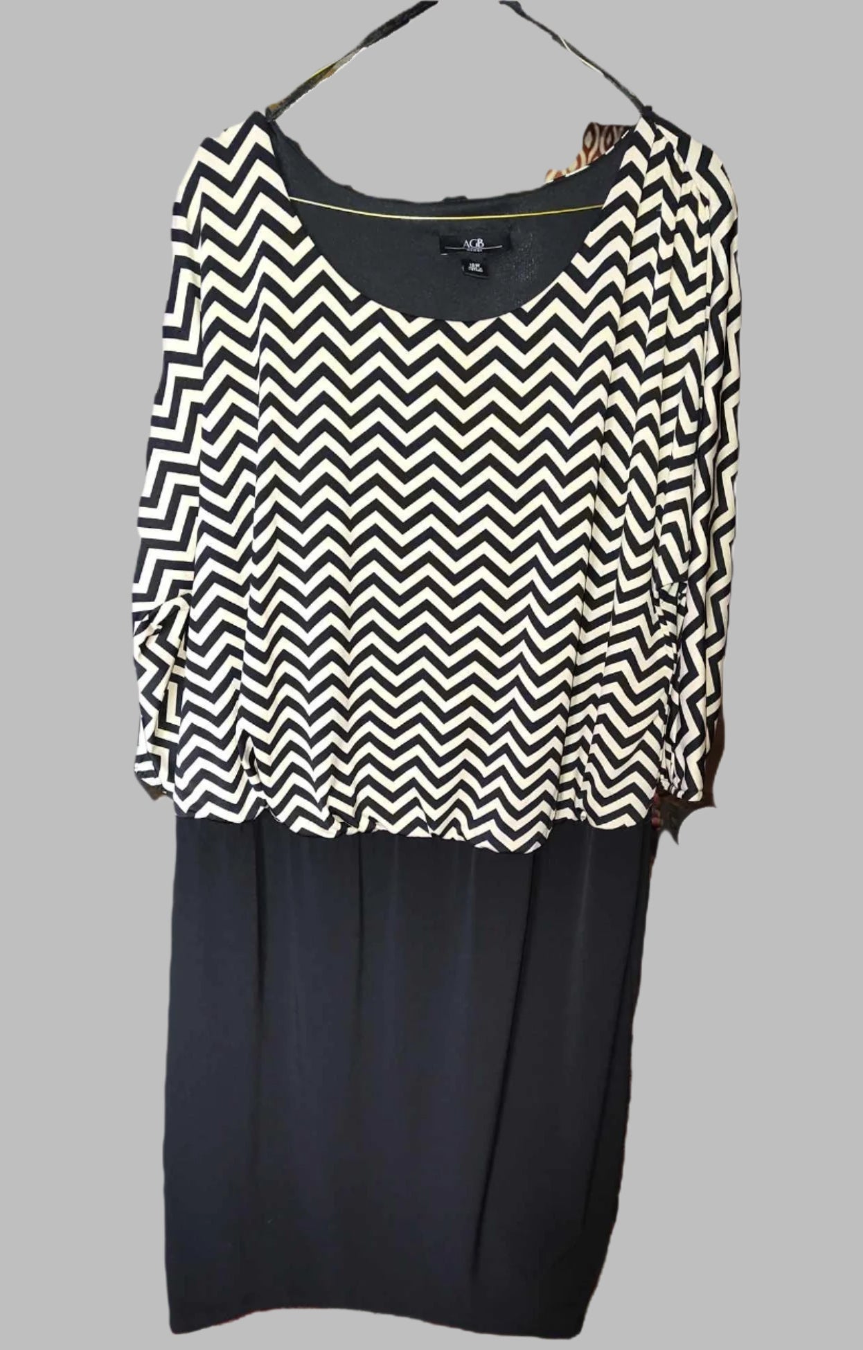 agb black dress AGB Black Short Sleeve Ponte Knit Belted A-Line Dress, Women's 6