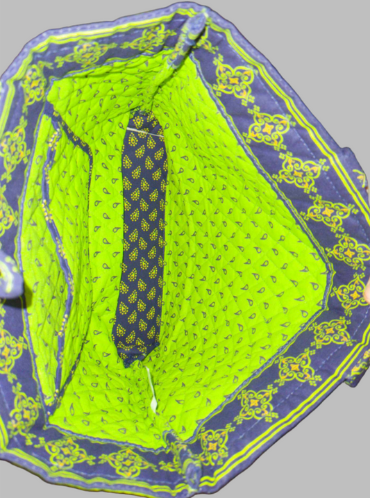 Quilted Fabric Large Blue and Green Tote Bag - preowned