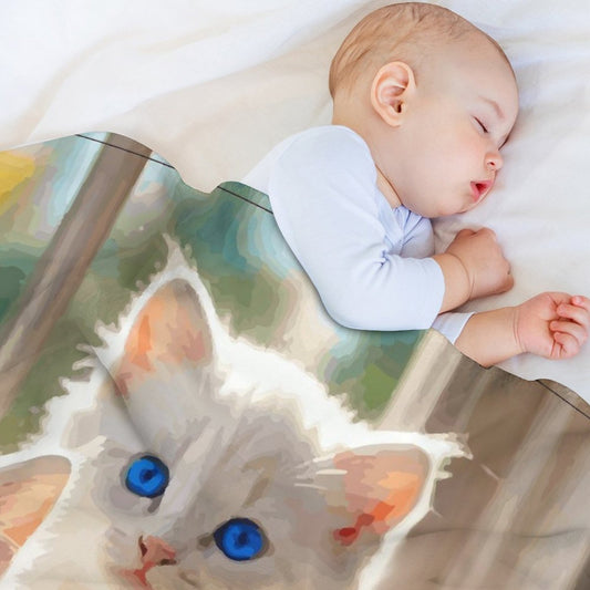 Fluffy White Kittens with Blue Eyes Sherpa Fleece Throw Blanket