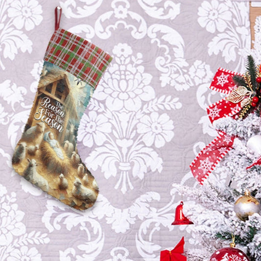 Baby Jesus Reason for the Season Sequin Christmas Stocking (Made in USA)