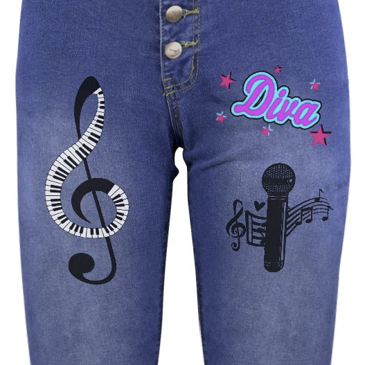 Women's Musical Diva Decorated Jeans with Front Printing