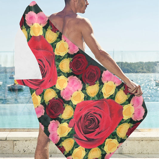 Toalla de playa con rosas rojas y rosadas de 76 x 152 cm (fabricada en EE. UU.)