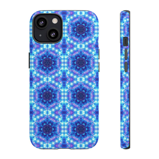 Fundas resistentes para teléfono con mandalas azules y luces de neón