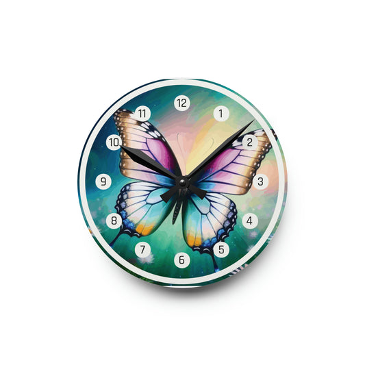 Hermoso reloj de pared acrílico con mariposas y margaritas