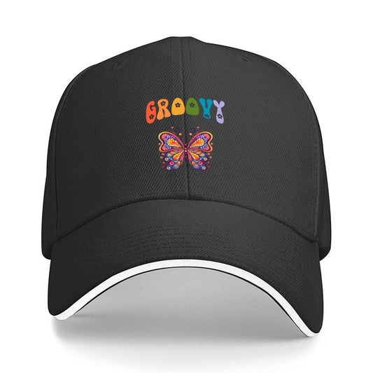 Groovy Butterfly Black Sandwich Visor Baseball Cap (Made in USA)