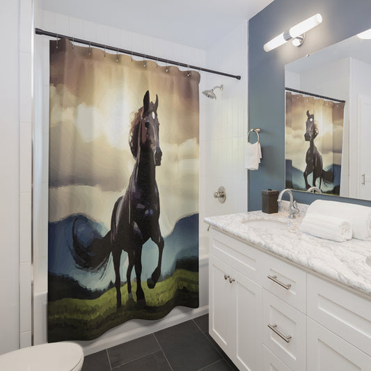 Cortinas de ducha de caballo negro salvaje