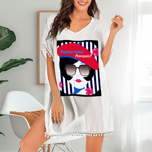 Women's Parlez-vous Francais French Girl Chiffon Beach Coverup (Made in USA)