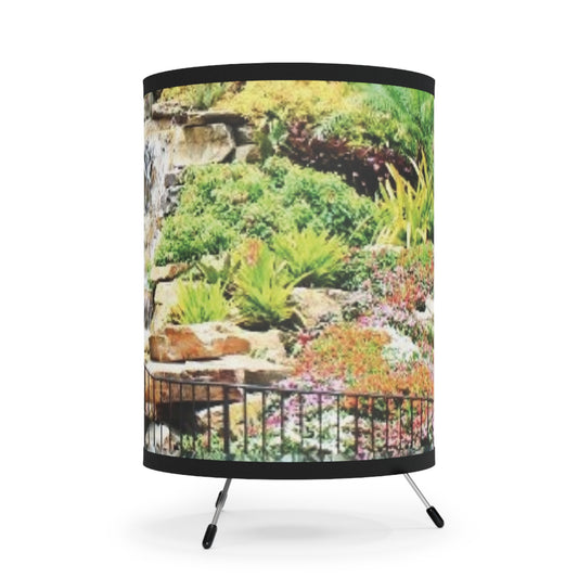 Lámpara trípode de cascada tropical con pantalla impresa