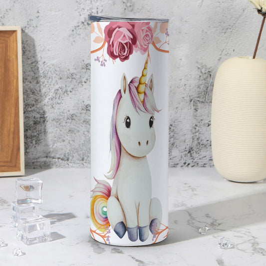 Baby Unicorn with Pink Roses 20oz Stainless Steel Travel Mug with Lid