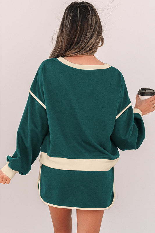 Conjunto de jersey holgado con contraste de colores Evergreen y falda pantalón con cordones en la cintura