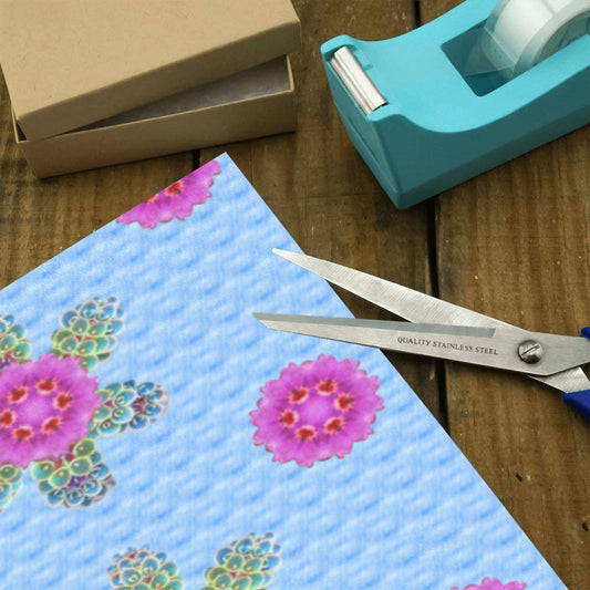 Papel de regalo con flores rosas sobre fondo azul - 5 rollos (fabricado en EE. UU.)