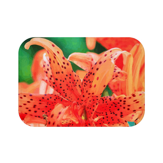 Alfombra de baño de espuma viscoelástica con lirios tigrados anaranjados