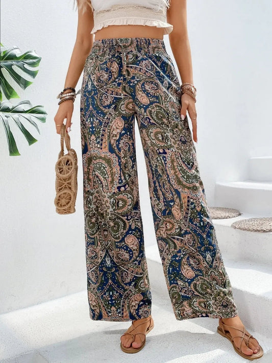 Boho Chic Paisley Printed Wide Leg Pants