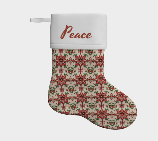 Poinsettia Flower Pattern with Peace Christmas Stocking