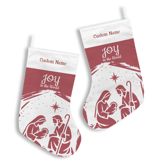 Personalizable Red Joy to the World Christmas Stocking (Made in USA)