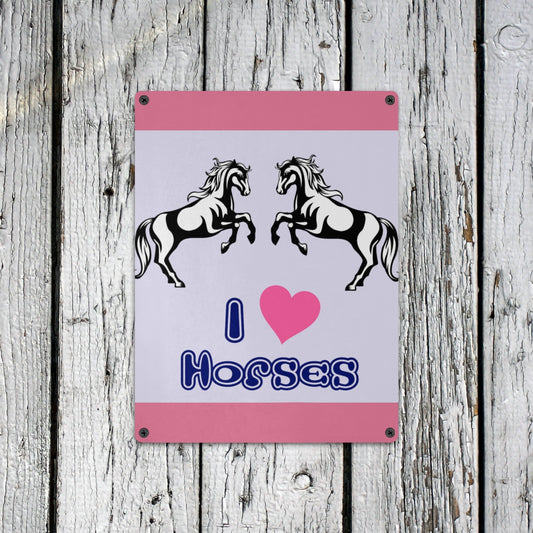Letrero metálico "Amo a los caballos", 30 x 40 cm (fabricado en EE. UU.)