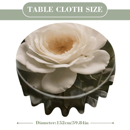 White Rose Round Polyester Tablecloth - 60" x 60"