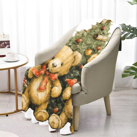 Christmas Teddy Bears Ultra-Soft Micro Fleece Blanket (Made in USA )
