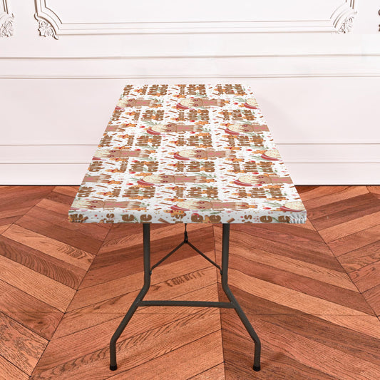 Santa's Little Cutie Gingerbread Boy Elastic Fitted Tablecloth - 72" x 30" (Made in USA)
