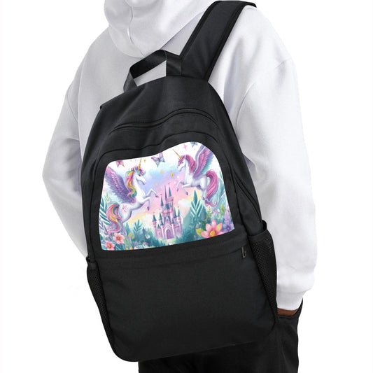 Purple Unicorns and Castle School Backpack | Upper Part Printing