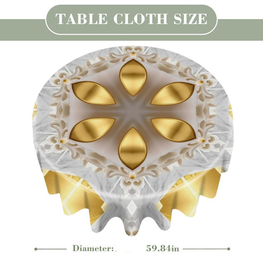 Golden Design Round Tablecloth (One-sided Printing)
