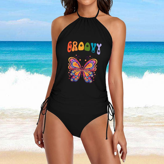 DTF Halter High Neck 2-Piece Swimsuit Set for Women(Front Printing)