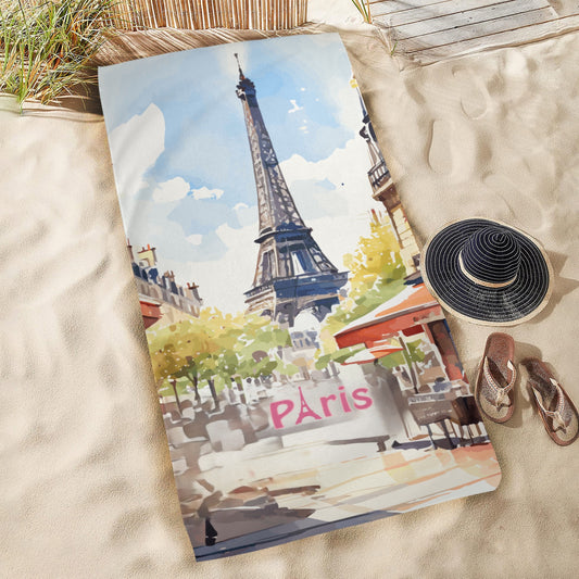 Paris France Eiffel Tower Beach Towel - 31" x 71" (Made in USA)