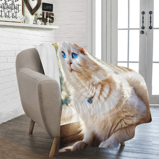 White Cat with Blue Eyes Ultra-Soft Micro Fleece Blanket 50" x 60" (Made in USA)
