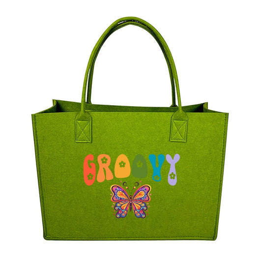 Groovy Butterfly Large Felt Tote Bag (Made in USA)