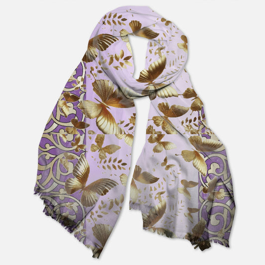 Golden Butterflies on Lavender Pashmina Scarf