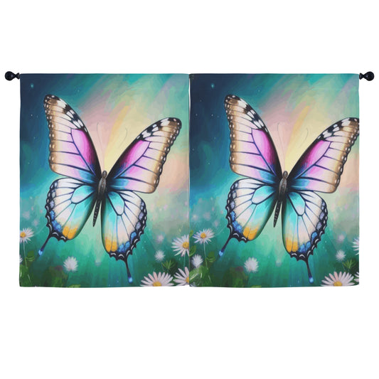 Butterfly and Daisies Window Curtains 2 pieces - 52"x 63" (Made in USA)